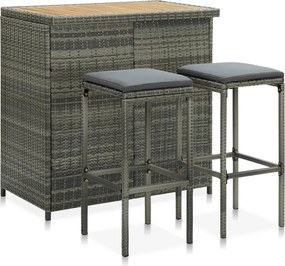 vidaXL Set de bar, 3 piese, gri, poliratan