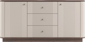 Comodă cu sertare pe soclu Vesper 160 cm - kashmir / nuc / mânere aurii