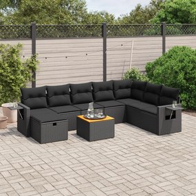 3264982 vidaXL Set mobilier de grădină cu perne, 9 piese, negru, poliratan