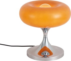 Lampă de masă retro cromată cu abajur din sticlă portocalie 31 cm - Glaze