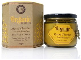 Lumânare organică Mysore Chandan - Lemn de santal200 g în pahar de sticlă chihlimbar