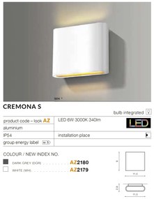 Aplica LED de perete exterior ambientala IP54 CREMONA S alba