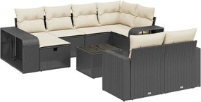 vidaXL Set canapele de grădină cu perne, 11 piese, negru, poliratan