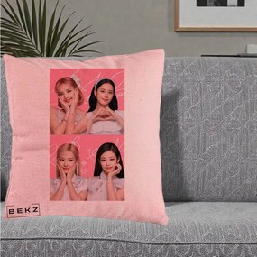Perna Personalizata K-pop BLACKPINK Colaj Roz, 40x40 cm, Roz, Husa Detasabila, Perna Inclusa, BEKZ®