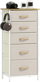 HOMCOM Comodă pentru dormitor cu 5 sertare din material textil, traverse din oțel, suprafață din lemn, 4 buzunare de depozitare, 2 cârlige, bej | Aosom Romania