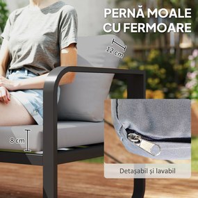 Outsunny Set Mobilier de Grădină cu Canapea cu 3 Locuri, Canapea cu 2 Locuri și Măsuță de Cafea, 180x60x64 cm, Gri | Aosom Romania