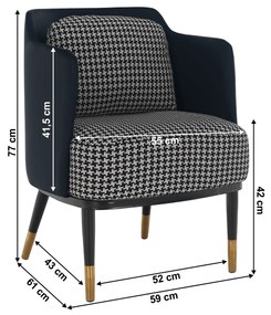 Fotoliu design, model alb-negru/ piele ecologică albastru închis, EMREN