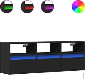 vidaXL Dulap TV de perete cu lumini LED negru 130x31x45 cm