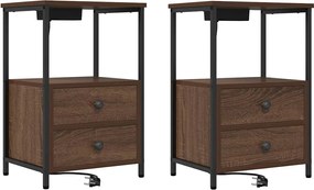 vidaXL Dulap de noapte cu sertar 2 pcs Stejar închis 40 x 31 x 60 cm