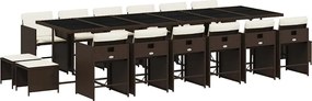 vidaXL Set mobilier de grădină cu perne, 17 piese, maro, poliratan
