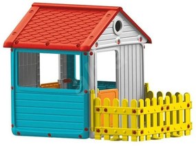 Casuta copii cu gard si usa mobila, jucarii de gradina, pentru interior si exterior, dimensiuni 110x93 x185 centimetri