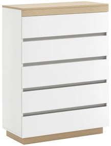 HOMCOM Comodă cu 5 Sertare din Lemn, Comodă pentru Dormitor cu Dispozitiv Anti-Răsturnare, 80x40x109 cm, Alb | Aosom Romania