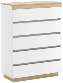 HOMCOM Comodă cu 5 Sertare din Lemn, Comodă pentru Dormitor cu Dispozitiv Anti-Răsturnare, 80x40x109 cm, Alb | Aosom Romania