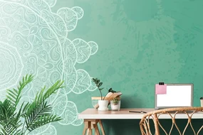 Tapet arabesca verde pe fundal abstract
