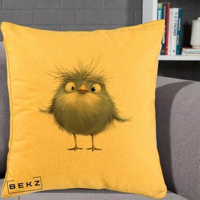 Perna Decorativa Pui Gri Pufos Zbarlit, 40x40 cm, Galben, Husa Detasabila, Perna Inclusa, BEKZ®