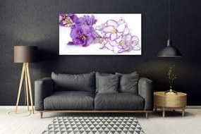 Tablou pe sticla Flori Floral Violet Alb