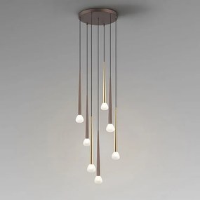 Lustra cu 7 pendule design modern Komet auriu/ cafeniu