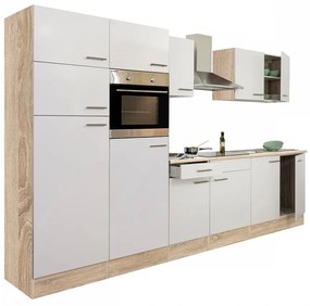 Mobilă de bucătărie Yorki 330, corp din stejar Sonoma, cu față alb satinat