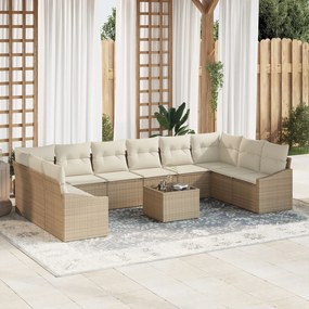 vidaXL Set de canapele pentru grădină 11 pcs Bej Rattan poli