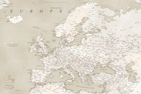 Harta Sepia vintage detailed map of Europe, Blursbyai