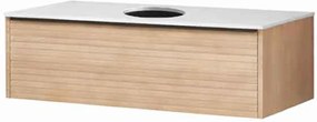 Set dulap baza suspendat KolpaSan Orphia canelat 1 sertar 100 cm finisaj acacia cu blat Kerrock