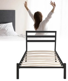 Cadru pat metalic Bella cu grilaj cadou-90x200 cm-negru