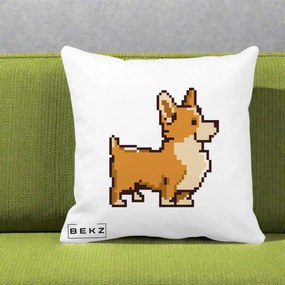 Perna Personalizata Corgi Pixel Art, 40x40 cm, Alba Mata, Husa Detasabila, Perna Inclusa, BEKZ®