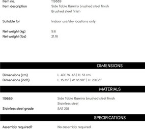 Masuta auxiliara LUX, Otel inoxidabil, Ramiro