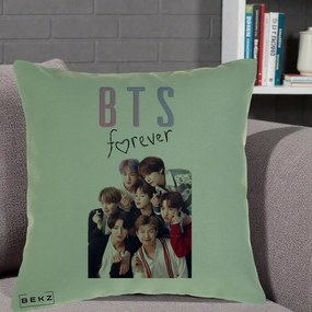 Perna Personalizata K-pop BTS Forever cu Foto Grup Negru, 40x40 cm, Verde, Husa Detasabila, Perna Inclusa, BEKZ®