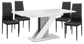 Set de sufragerie Maasix WGS gri-alb lucios Z pentru 4 persoane cu scaune negru Coleta