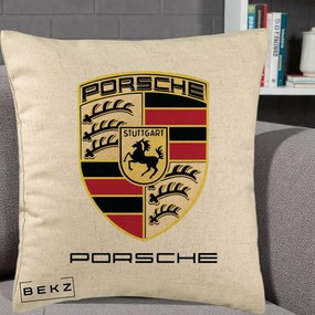 Perna Personalizata Porsche Stuttgart, 40x40 cm, Bej, Husa Detasabila, Perna Inclusa, BEKZ®