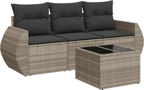 vidaXL Set canapea de grădină cu perne, 4 piese, gri deschis poliratan