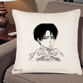 Perna Personalizata Levi Ackerman Inima, 40x40 cm, Crem Reliefat, Husa Detasabila, Perna Inclusa, BEKZ®