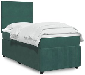 vidaXL Pat continental cu saltea, verde închis, 80x200 cm, catifea