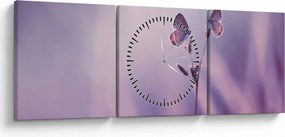 Tablou - Fluturi mov (cu ceas) (90x30 cm)