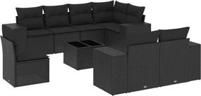 vidaXL Set mobilier de grădină cu perne, 9 piese, negru, poliratan