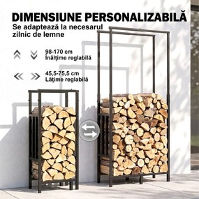 Outsunny Suport pentru Lemne de Interior și Exterior, Reglabil, cu Bază Înălțată, din Oțel, Negru | Aosom Romania