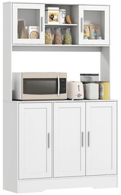 HOMCOM Dulap de bucătărie scandinav cu dulapuri, compartimente deschise, uși din sticlă și plan de lucru, alb | Aosom Romania