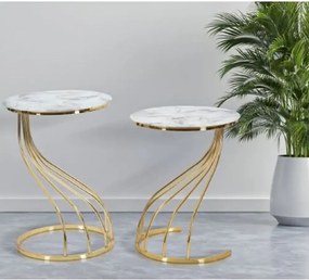 Set masuta de cafea,sticla, seria 259,Homs, 3 buc,5002-,alb si gold