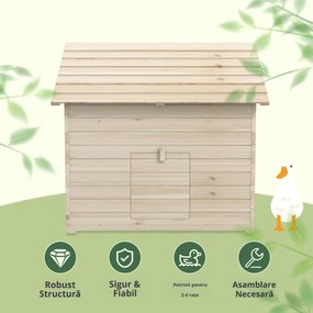 PawHut Adăpost pentru rațe cu acoperiș rabatabil, coteț pentru păsări cu podea ridicată și rampă, lemn de brad, 100 x 82,5 x 91 cm | Aosom Romania