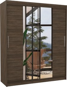 Dulap cu uși glisante DALLAS – cu oglindă – 180x58x215 cm – Ciocolatiu