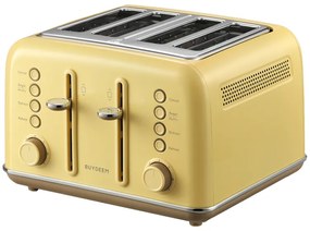 Prajitor de paine BUYDEEM DT640E, 1800W, 4 felii, 7 programe automate, 7 trepte de prajire, Indicatori LED, Tava firimituri, Pop-up inalt, Galben