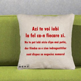 Cadou pentru Iubita - Perna Personalizata Azi Te Voi Iubi, 40x40 cm, Bej Canapea, Husa Detasabila, Perna Inclusa, BEKZ®