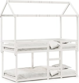 vidaXL Pat supraetajat cu acoperiș, alb, 90x190 cm, lemn masiv de pin