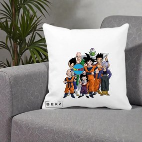 Perna Personalizata Dragon Ball Z Grup Complet, 40x40 cm, Alba Mata, Husa Detasabila, Perna Inclusa, BEKZ®