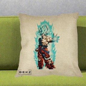 Perna Personalizata Dragon Ball Goku Ultra Instinct Blue, 40x40 cm, Crem, Husa Detasabila, Perna Inclusa, BEKZ®