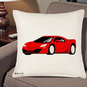 Perna Personalizata Masina Sport Rosie Grafic, 40x40 cm, Crem Reliefat, Husa Detasabila, Perna Inclusa, BEKZ®