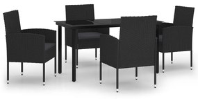 Set mobilier de gradina, 5 piese, negru negru si gri, Lungime masa 140 cm, 5