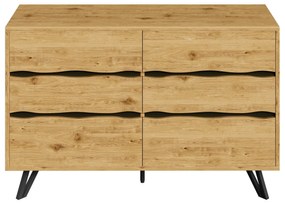 Comodă cu 6 sertare, picioare metalice, mult spațiu de depozitare, 120x40x75,5 cm, Culoare naturală