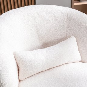 Scaun Birou Girevol din Pluș Teddy cu Pernă Lombară, Bază Metalică Rotativă la 360°, Capacitate 100 kg, 65x70x73 cm, Alb